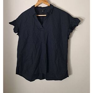 Banana republic womens small cap sleeve line work top navy blue shirt